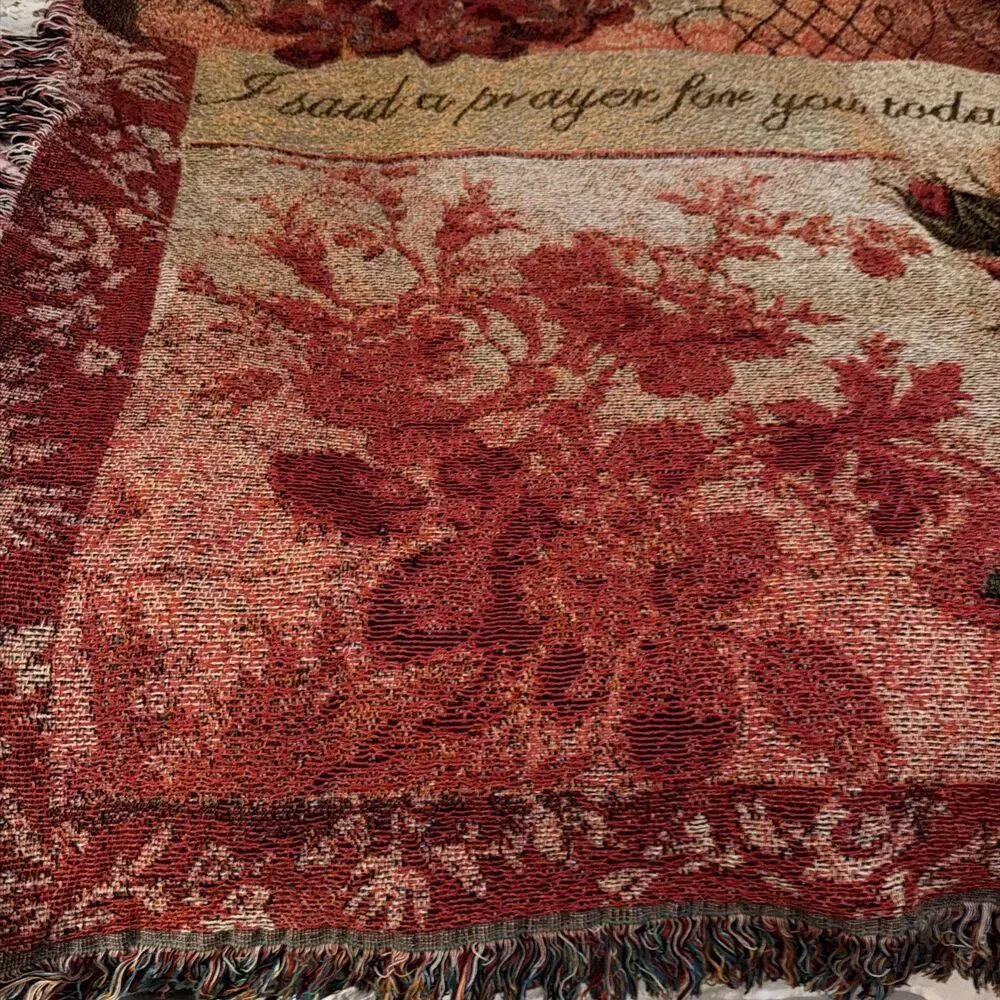 WOVEN TAPESTRY/ THROW KIMBERLEY POLOSON ARTIST BUTTERFLY & ROSE 50” X 60”.  EUC!
